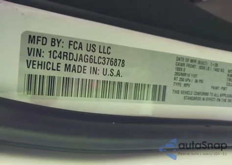 2020 Dodge Durango Sxt Plus Awd from USA, damaged, VIN 1C4RDJAG6LC376878